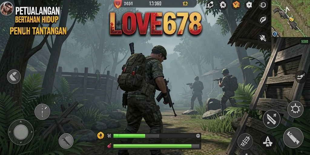 Antarmuka utama LOVE678 menunjukkan detail gameplay Bertahan Hidup yang mendebarkan.