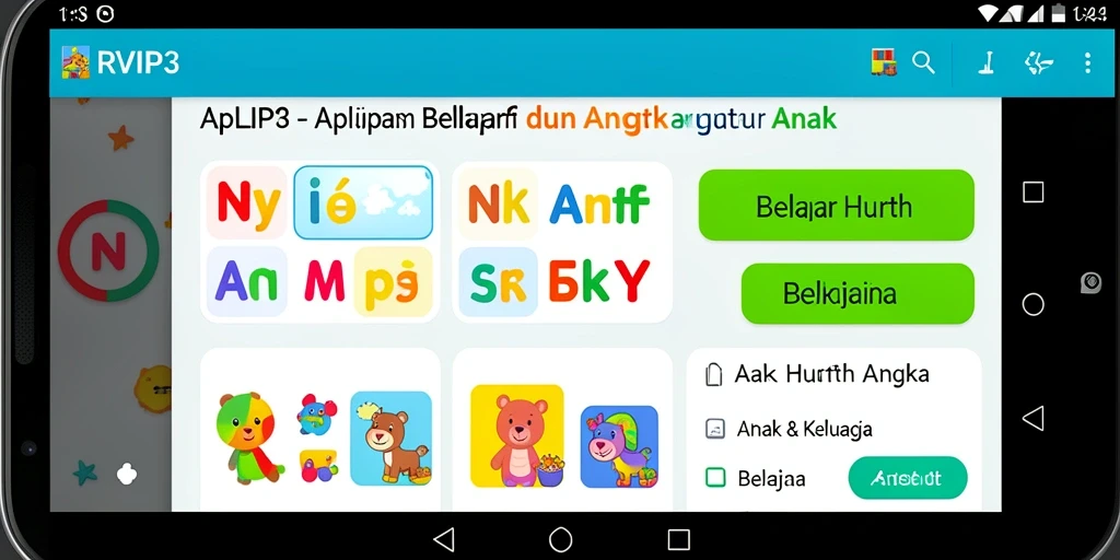Antarmuka aplikasi RVIP3 untuk belajar huruf dan angka.